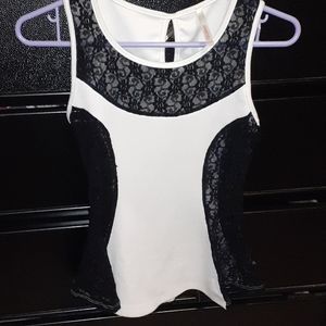 White Tank with Sheer Lace Cutouts